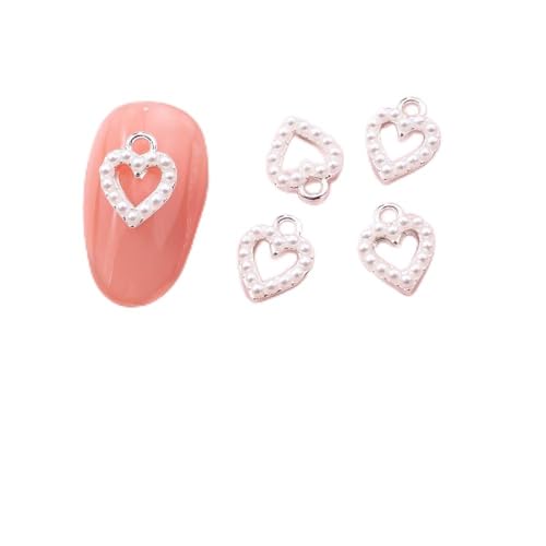 qbodp 20 Pcs Nail Decoration Fashion Nail Decoration Pearl Heart Decoration for Nail, Nail Supplies Nail Art Decoration Accessories,Silver