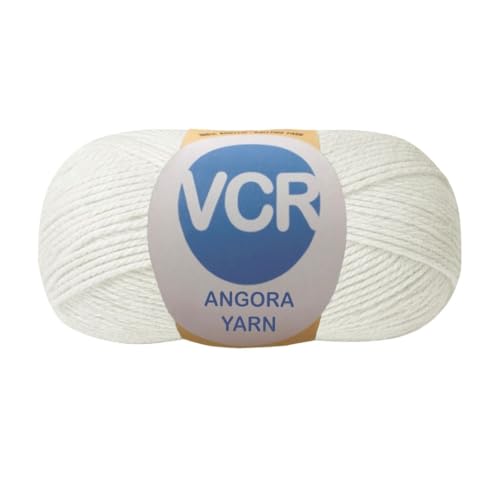 Image of VCR Off White Angora Knitting Yarn, Pack of 1, 100 Grams Hank, 256 Meters Length, 80% Flurry - 20% Acrylic Polyamide Soft Ball for Crochet and Knitting, Suitable for Baby Blankets, Cushion Covers