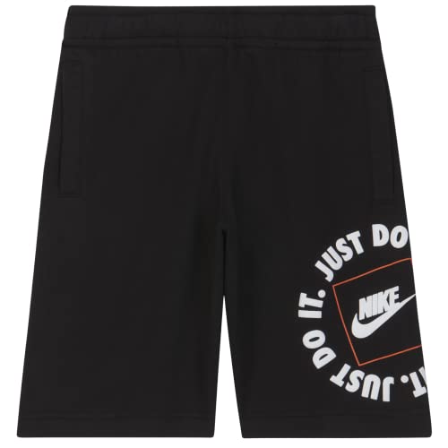Nike Boys Black ‘Just Do It’ Sportswear Training Athletic Shorts, Raised Bold Logo Lettering, Comfy Brushed Fleece, 2 Front Pockets, Style DC7247/Color 010, Size Large (Older Boys Size 14-16)