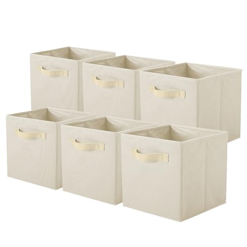 ShellKingdom Foldable Fabric Storage Cubes And Cloth Organizer Drawer For Closet And Toys, 6 Pack (Beige)