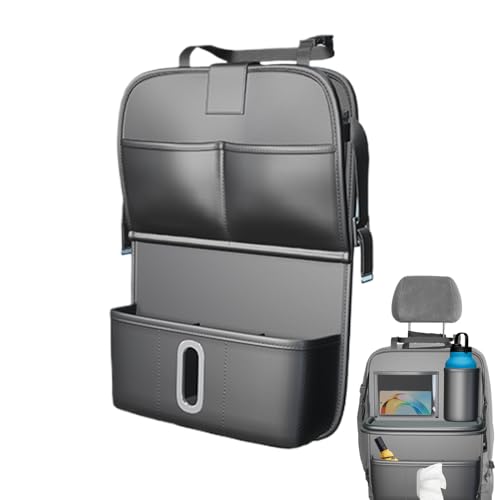 Organizador de asiento trasero de coche – Organizador de respaldo de asiento de coche con bandeja plegable | Organizador de alfombrilla antipatadas para niños y adultos | de almacenamiento para