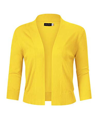Image of GloryStar Women's 3 /4 Sleeve Open Front Cropped Cardigan Sweater Lightweight Knit Short Shrugs (XS, Yellow)