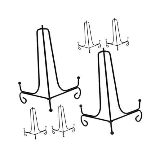 Amosfun 6Pcs Iron Plate Display Rack Sturdy Tea Cake Holder for Plates Photos Modern Design Iron Art Storage Stand Height for Organizing Dishware