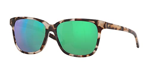 Costa Woman Sunglasses Shiny Tiger Cowrie Frame, Green Mirror Lenses, 57MM