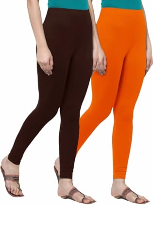 Image of Women Cotton Lycra Leggings Multicolor Pack of 2 Size Chart Waist L 28-30 inch, XL :32 inch, XXL :-34inch,3XL : 36