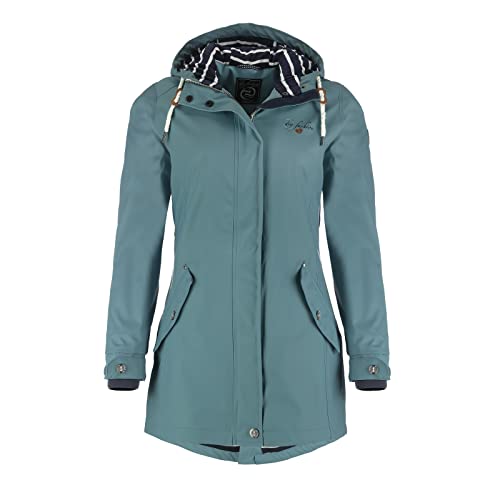 Dry Fashion Damen Regenmantel Kiel - Frauen Regenjacke Damen Jacke mit verstellbarer Kapuze Lang Winddicht Wasserdicht in Petrol Größe 38