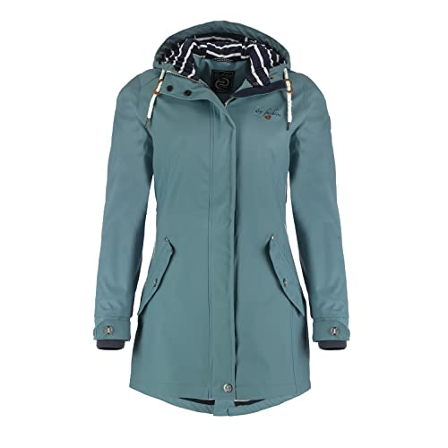 Dry Fashion Damen Regenmantel Kiel - Frauen Regenjacke Damen Jacke mit verstellbarer Kapuze Lang Winddicht Wasserdicht in Petrol Größe 50