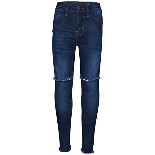 Kids Girls Stretchy Denim Ripped Faded Skinny - Jeans JN33 Dark Blue._7-8