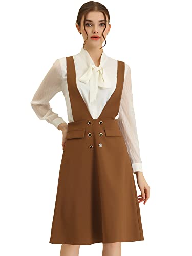 Allegra K Women's Overall Pinafore Dress Midi Suspenders Skirt