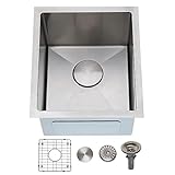 IKEBANA Undermount Bar Sink,15 x 17 Inch 18 Gauge Single Bowl Small Wet Bar Sink, Brushed Nickel Sta