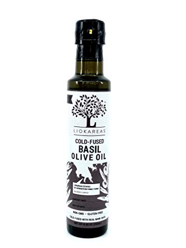 Basil Extra Virgin Olive Oil - Greek Cold Fused Basil EVOO - Fresh Basil Cold Pressed With Olives At The Time Of Cold Pressing - Organic - NonGMO - Gluten Free - Paleo - Keto - Single Sourced - Cold Pressed - First Pressed - No Artificial Flavor - Ze