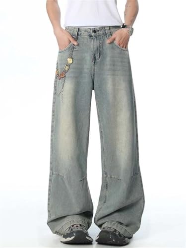 Men's Vintage Baggy Jeans Fashion Straight Wide-Leg Pants Casual Streetwear Denim Trousers2