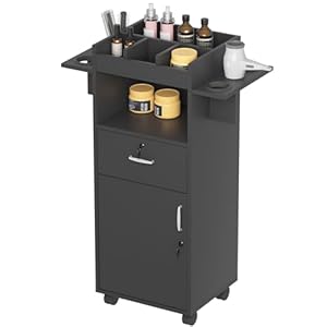 Salon Stations for Hair Stylist Hair Stations Salon Cabinet for Hair Stylist Beauty Salon Cabinet with Locking Drawers and 6 Tool Holsters Salon Station Equipment (Black with Partitions)