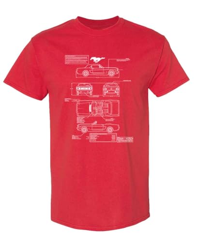 Ford Mustang Blueprint Unisex T-Shirt Mustang Cobra F-Series Cobra Classic Muscle Car Logo Tee Apparel Gift (XL, Red)