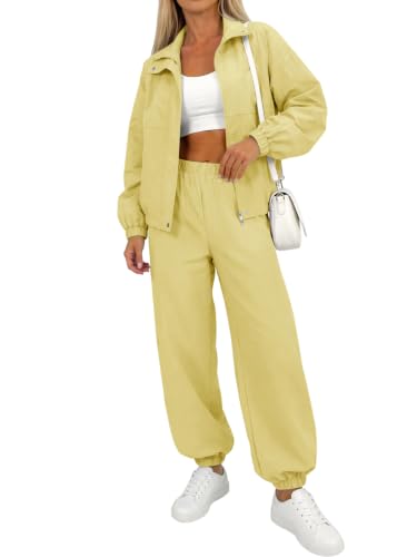 Fisoew Womens 2 Piece Outfits UPF 50+ Windbreaker Jacket Tracksuit Sets