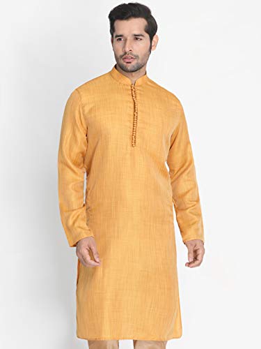 Image of VASTRAMAY Men's Beige Cotton Silk Blend Kurta