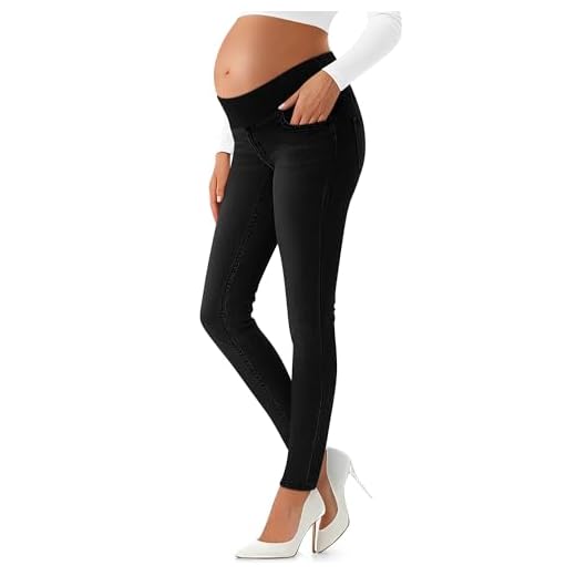 Oakgarden Women's Maternity Jeans Pants with Side Pockets Black L