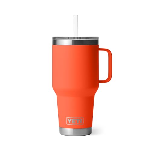 Image of YETI Rambler 35 oz Tumbler with Handle and Straw Lid, Travel Mug Water Tumbler, Vacuum Insulated Cup with Handle, Stainless Steel, Papaya