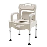 BRRIDE Nachttisch-WC, Toilettenstuhl für Senioren, Klostuhl Höhenverstellbar mit Sensory Light, 2 Toilettenschüsseln, Duschstuhl Badezimmerstuhl, Tragbare Toiletten für den Heimgebrauch (Grau)