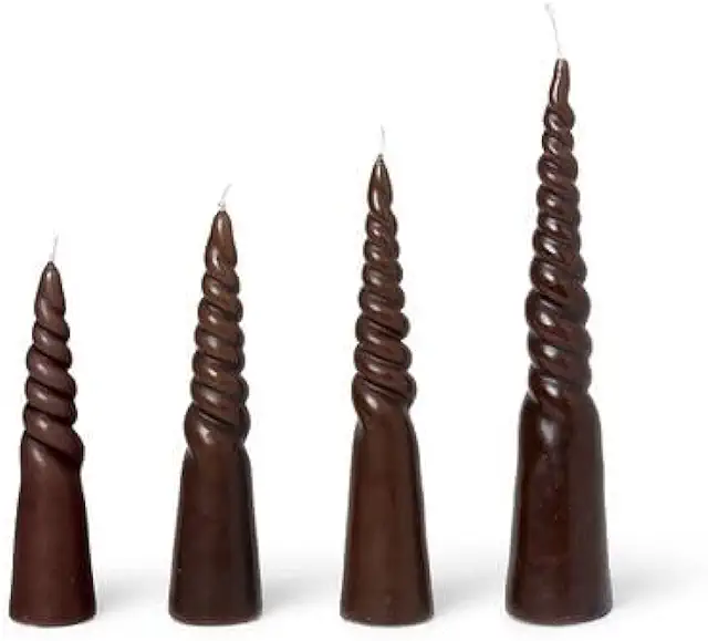 Ferm Living Geflochtene Holzkurven-Kerzen in Baumform, 4er-Set fĂĽr Heimdekoration