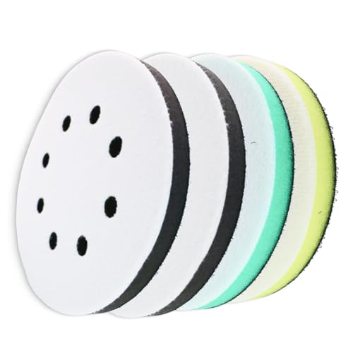Lot de 4 Pads Interface 125 mm pour Ponceuse Excentrique à Fixation Auto-Agrippante – Tampons Mousse de Ponçage Souple, Moyen et Dur, Support Amortisseur...