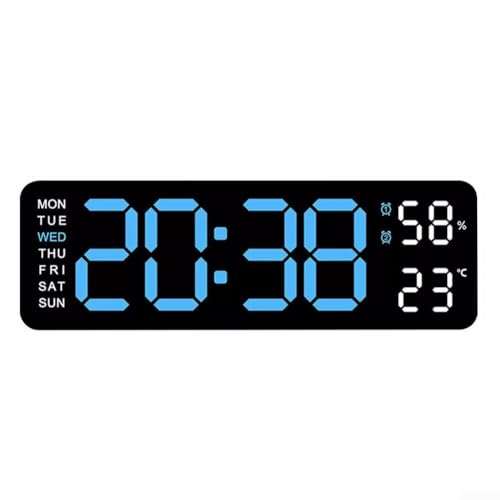 Reloj despertador digital con pantalla grande, calendario integrado y temperatura, perfecto para cualquier habitación (luz azul)
