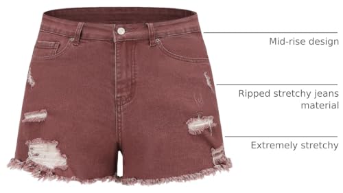 Image of THUNDER STAR Women Mid Rise Ripped Stretchy Jeans Shorts Frayed Raw Hem Casual Denim Shorts