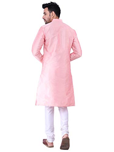 Image of HUZUR Men's Silk Solid Straight Long Kurta Pyjama Set| Ethnic Wear