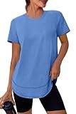 XIEERDUO Gym Tops for Women UK Crewneck Short Sleeve Sports T Shirts Lightweight Moisture Wicking Quick Dry Activewear Clothes with Sun Protection UPF 50+ Blue M