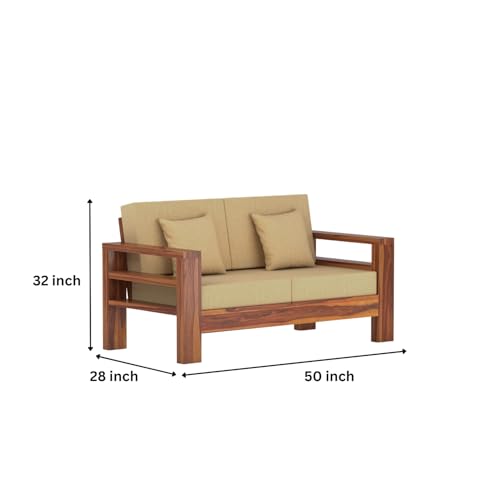 Image of Furniture Solid Sheesham Wood 2 Seater Sofa Set | Multipurpose Wooden Two Seater Lounge Sofa Set Furniture for Living Room, Home and Office (Honey Finish)