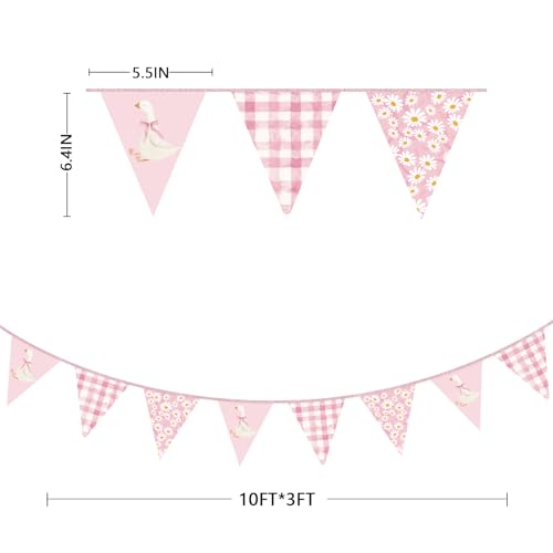 Image of 30 Ft Silly Goose Party Decorations Dusty Pink Buffalo Plaid Floral Daisy Silly Goose Pennant Banner Flag Hanging Paper Triangle Bunting for Birthday Wedding Shower Party Decorations Supplies