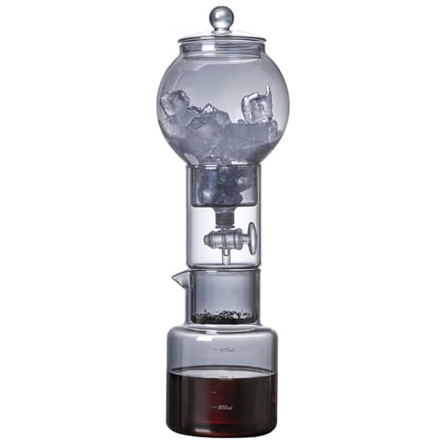 Cafetera de Goteo para café frío, cafetera con Hielo, cafetera de café frío con Hielo, cafetera de Vidrio Desmontable con Filtro de Acero Inoxidable para el hogar y la Oficina, 600 ml (Gris