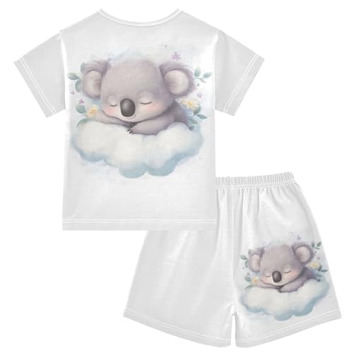Koala Cloud Flowers White Pajama Set Short Sleeve Nightwear Soft Clothes Set Summer Pajamas Cotton 5Y2