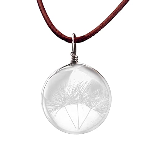 Teckey Löwenzahn-Wunsch-Halskette | Getrocknete Blumen Anhänger Charm - Transparente Wunschkette Glaskugel Natürlicher Löwenzahnschmuck Cover