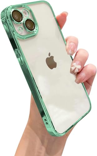 Image of DIZORO Silicone Compatible with iPhone 14 Case 6.1 inch, Luxury Electroplated Soft Edge Bumper Case, Full Camera Protection & Reinforced Corners Shockproof Case Cover|Transparent|Green