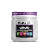 INVIGOR8 Collagen Peptides Powder Hydrolyzed + Vitamin C Hydrolyzed Type I, II, & III + Vitamin C Unflavored Non-GMO Grass-Fed Supplement Supports Joints, Skin, Hair, Nails and Anti-Aging (12.4g)