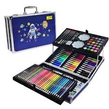 TREND-ASPIRE Space Colouring Kit-145 Pieces Art Drawing Crayon Colour Kids & Adults Coloured Pencils Markers Crayons Watercolor Painting Set Great Gift Space Blue Art Supplies Box