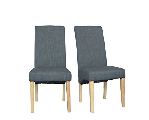 folkbury Lot de 2 chaises de salle à manger en tissu avec dossier haut et pieds effet chêne (gris foncé) Cover