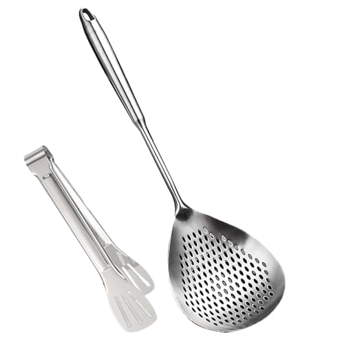 Skimmer Slotted Spoon, Stainless Steel Strainer Ladle, Ergonomic Handle Skimmer Spoon, Frying Strainer Spoon, Kitchen Strainer Spoon, Cooking Skimmer Spoon, Stainless Steel Skimmer Spoon,