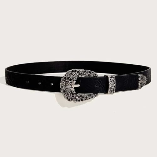Women's Western Floral Engraved Embossed Leather Belt Waist Strap with Rhinestones Filigree Pin-Buckle for Daily Wear4