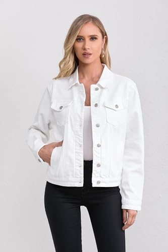Women's Jean Jacket, Stretch Soft Denim Jacket for Women, Lightweight Fitted Ladies Jean Trucker Coats2