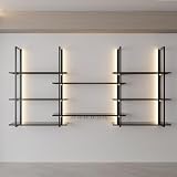 Portabottiglie da parete in metallo galleggiante per liquori, mensola porta vino industriale Sto per bar cucina caffè nero 200 x 25 x 120 cm