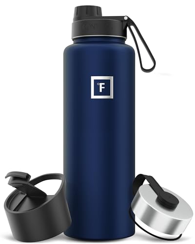 IRON °FLASK Termo de hidratación para camping y senderismo con 3 tapas, acero inoxidable, doble pared y aislada al vacío, a prueba de fugas y sin BPA (azul crepúsculo, boquilla, 40 onzas)