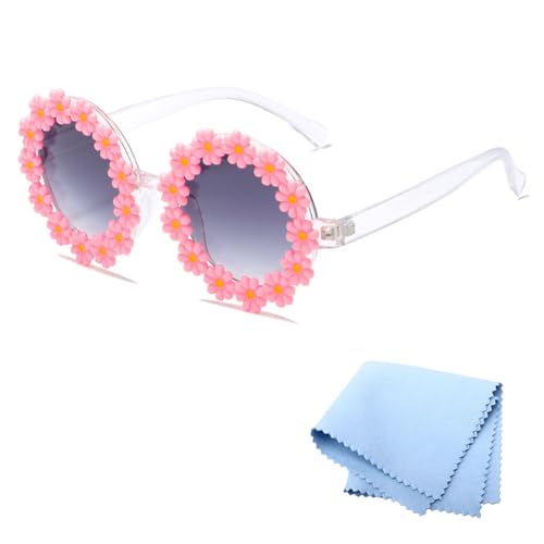Doukesh Gänseblümchen Sonnenbrille,Klassische Daisy Runde Sonnenbrille,Blumen Sonnenbrille,Party Brille Rund,Hippie Sonnenbrille,Sonnenbrillen Damen,Sonnenbrille Kinder,Hippie Brille (Rosa)