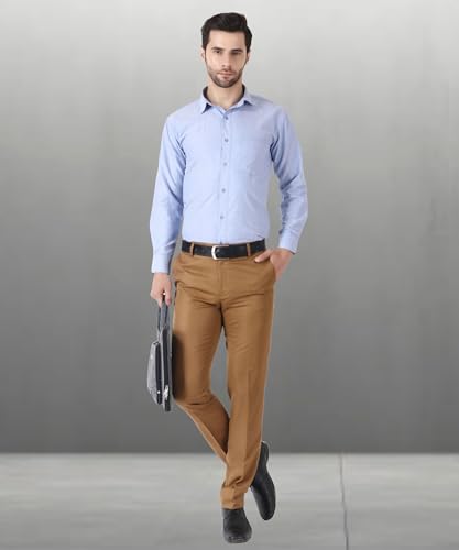 Image of MALENO Men's Slub Effect Solid Trouser | Classic Slim Fit Formal Trousers for Men | Slim Fit Trousers for Men