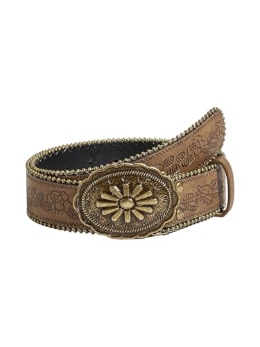 Women's Beaded Western Waist Belts Floral Embossed Vintage Cowgirls PU Leather Belt for Jean Dresses