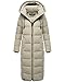 MARIKOO Damen Wintermantel warmer Steppmantel lang mit abnehmbarer Kapuze Nadeshikoo XVI Pebble Grey Gr. M