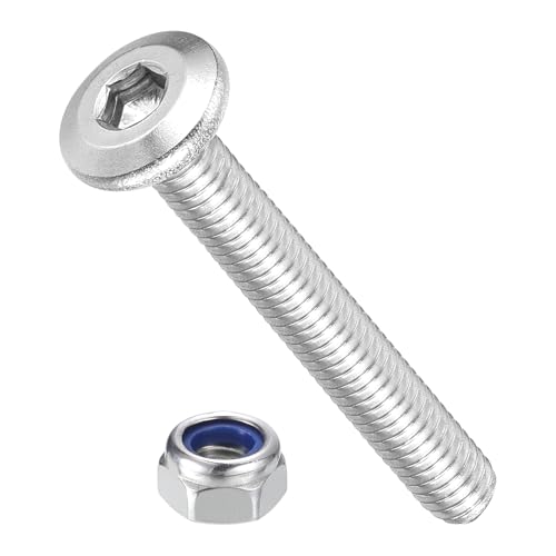Image of METALLIXITY Crib Screws Replacement Set(M4-0.7x30) 100Pcs, Silver Tone, 304 Stainless Steel Hex Socket Screws with Lock Nuts - for Furniture Woodworking Project, Silver Tone