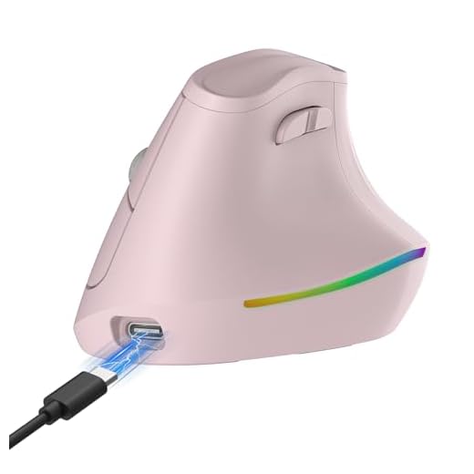 KYSONA 57° Wireless Ergonomic Mouse, Vertical Mouse, Carpal Tunnel Mouse, RGB Light, Rechargeable, Bluetooth & 2.4G, 5-Level DPI Adjustment, Quiet Click Ergo Mice Compatible with PC/Laptop/Mac, Pink