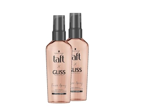 Taft Gliss Schwarzkopf Serum Frizz Away (2 x 75 ml), el serum antiencrespamiento ofrece hasta 24 horas de control del encrespamiento, proporciona un cabello antiestático y desenredado